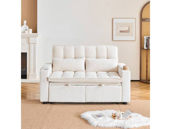 Canapé-lit convertible - ZEVKOR - 3-en-1 - Droit - Chenille beige - Fonction relaxation