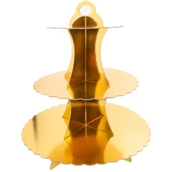 Intirilife Etagere aus Karton mit 3 Ebenen in Gold - 30 / 24.5 / 18.5 x 33 cm - Tortenständer aus Pappe, Muffinständer Cupcake Ständer
