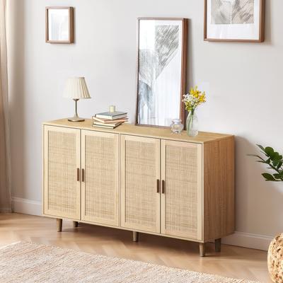 Functional 4-Door Rattan Decorative Storage Cabinet