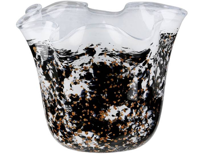 Tischvase GILDE Vase Petunia, schwarz-weiss , schwarz-weiss (schwarz, weiß), B:20cm H:16,5cm T:20cm Ø:20cm, Glas, Vasen, Tischvase