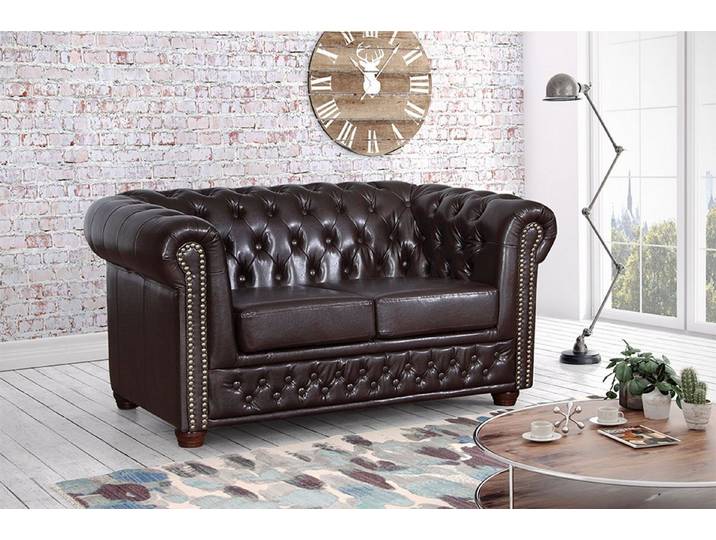 Küchen-Preisbombe Sofa Edles Sofa 2 Sitzer in Kunstleder Vintage braun Couch Polstersofa, Chesterfield Sofa