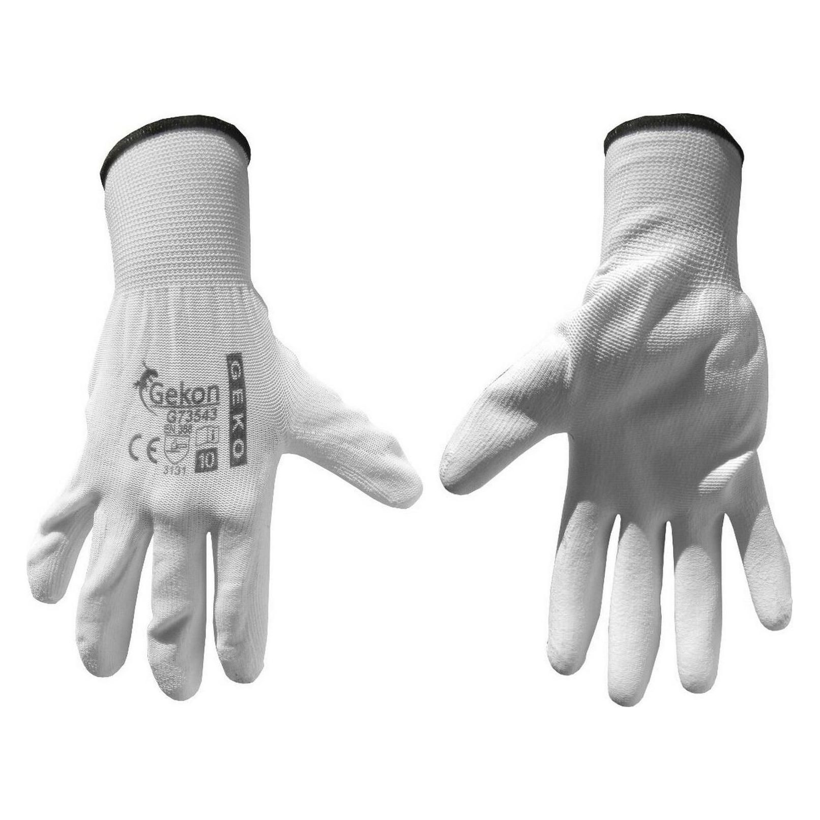 GEKO Weisser gestrickter Baumwoll-Schutzhandschuh, halb in PU getaucht, Gr. (10) (G73543)
