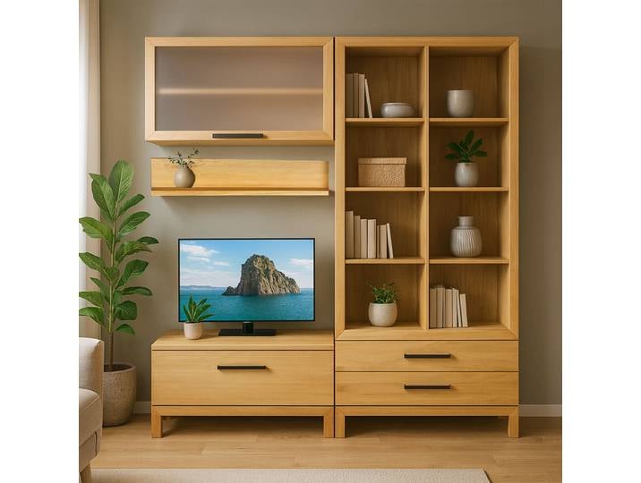 TV Wand modern aus massiver Buche geölt