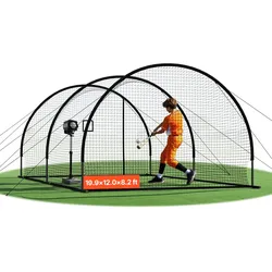 VEVOR Baseball Schlagkäfig (Halbkreisförmig) Netz 606x366x250 cm, Trainingsnetz mit 30-lagigem & Geknotetem HDPE-Gewebe & Öffnung für Wurfmaschinen, inkl. Softball Trainingskäfignetz