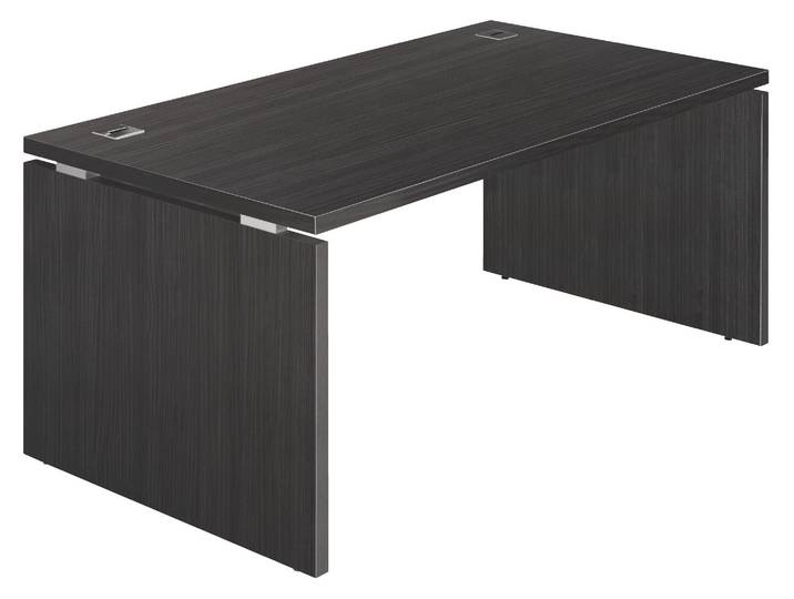 Bureau droit Bruneau Shiny L 200 x P 90 cm plateau noir ébène piétement plein bois - - Bruneau