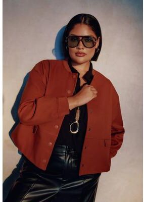Plus Size Women's Cropped Bomber Jacket by June & Vie in Brown Patina (Size 22/24)