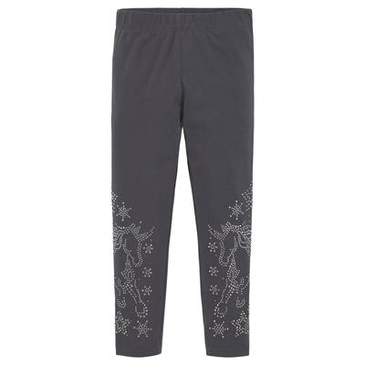 Leggings KIDSWORLD "Glitzernde Leggings mit Strass besetzt: GLITZER PFERD", Mädchen, Gr. 92/98, N-Gr, grau (anthrazit), Jersey, Obermaterial: 95% Baumwolle, 5% Elasthan, unifarben, eng lang, Hosen Leggings, Mit Glitzer Pferd verziehrt