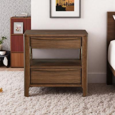 ZWYO HOSIMU "27.25"" 2-Drawer Nightstand Bedside Table with Open Storage Shelf, Mid-Century Modern Wooden End Table for Bedroom"