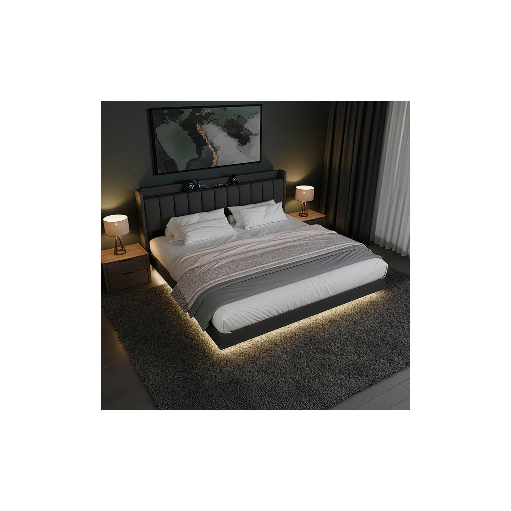HOME DELUXE LED Bett MELURA Dunkelgrau - 140 x 200 cm