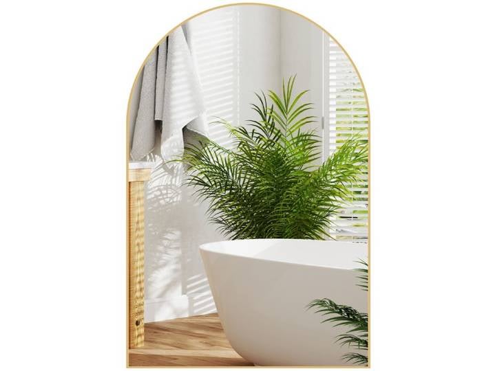 Miroir mural arqué - Miroir mural arqué - 60 x 90 cm - avec cadre en alliage d'aluminium - pour chambre salon entrée - or