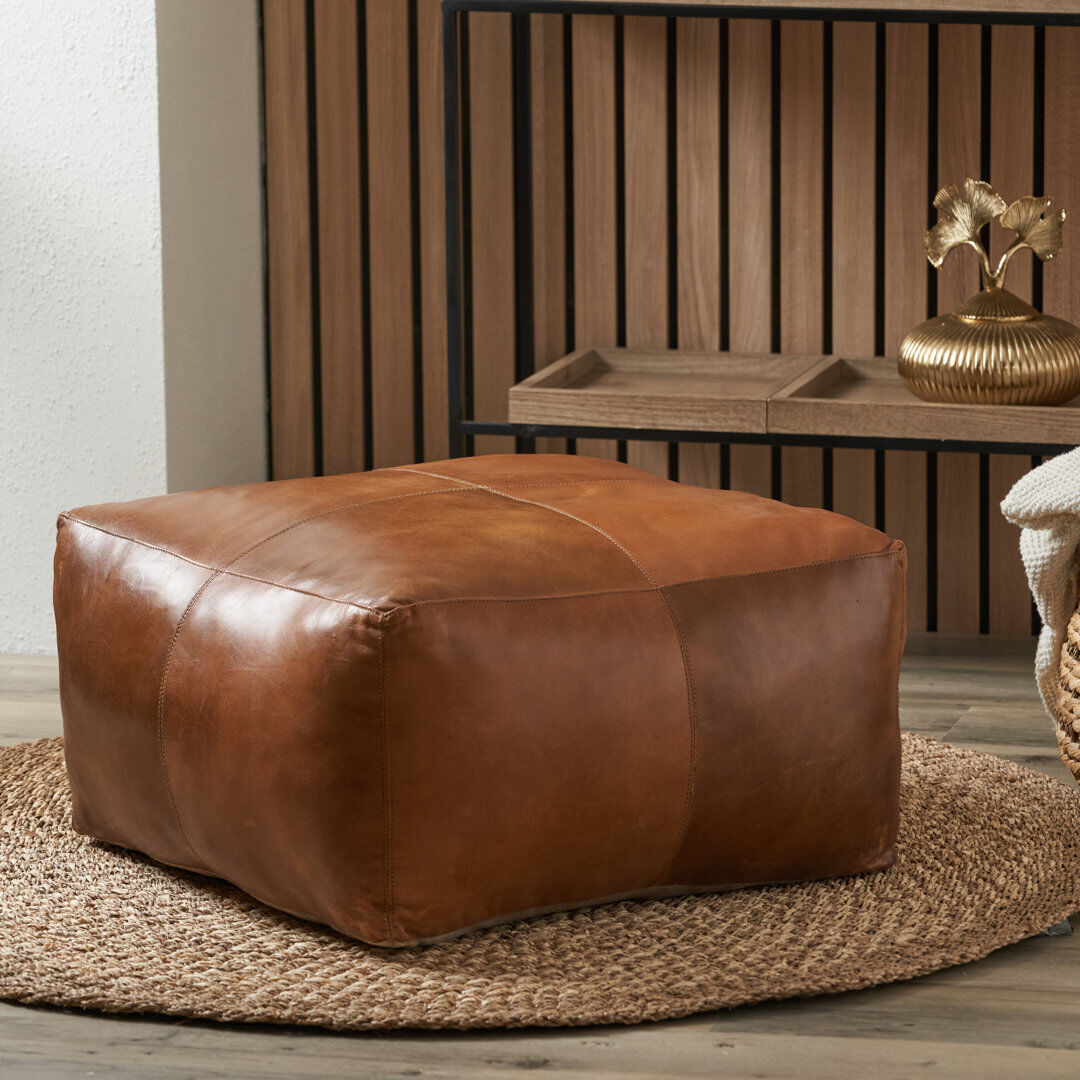 Rio Chunn 60 cm W Square Ottoman Natural Tan 35cm H X 60cm W X 60cm D