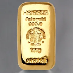 Goldbarren 100g HERAEUS gegossen