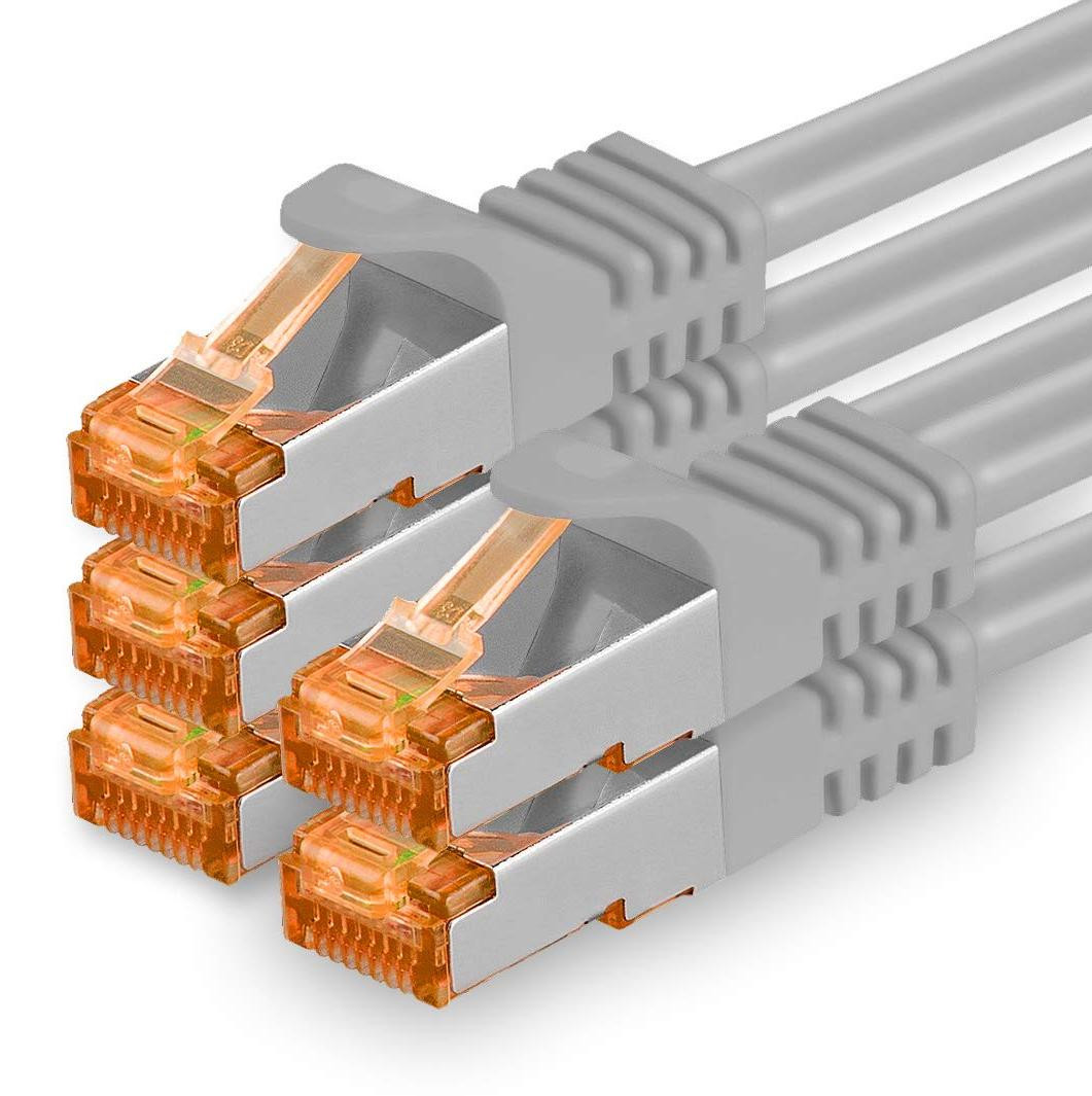 1aTTack.de Cat.7 netwerkkabel, 3,0 m, grijs, 5 stuks Gigabit Ethernet LAN-kabels