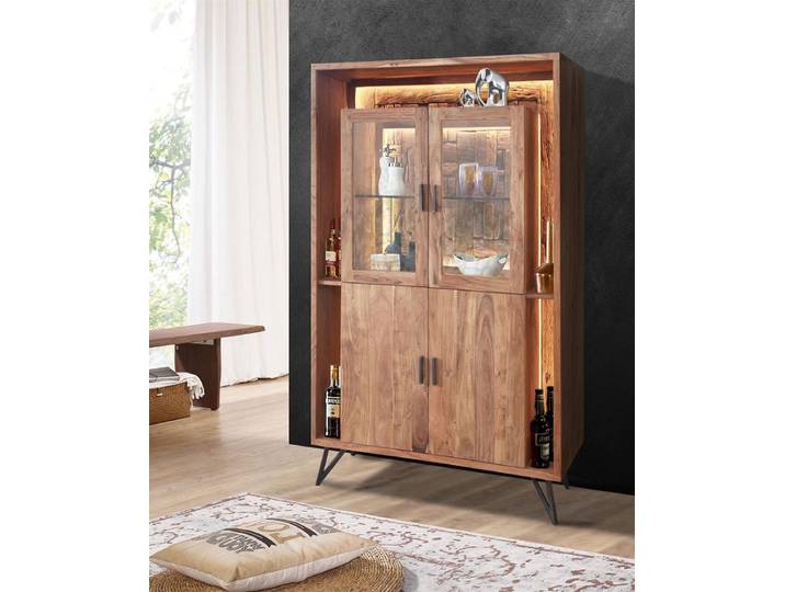 Vitrine inkl.Beleuchtung 115x195cm 'Hunter' Akazie massiv