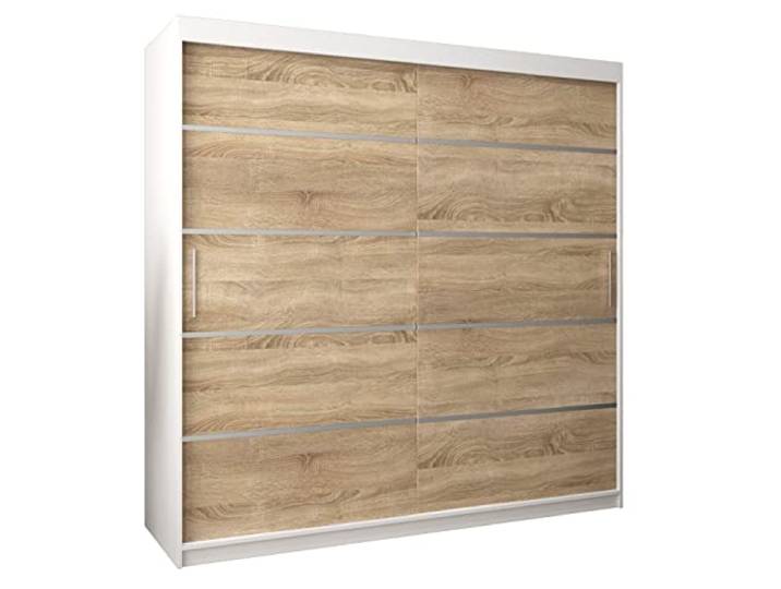 MEBLE KRYSPOL Schwebetürenschrank Verona 1 200 cm Kleiderschrank mit Kleiderstange und Einlegeboden Schlafzimmer- Wohnzimmerschrank Schiebetüren Modern Design (Schubladen: 0, Weiß + Sonoma)