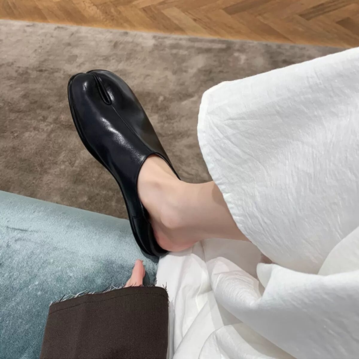 INF Komfortable Tabi-Schuhe – PU- und Mikrofaser-Ballerinas für Freizeitkleidung Schwarz 40