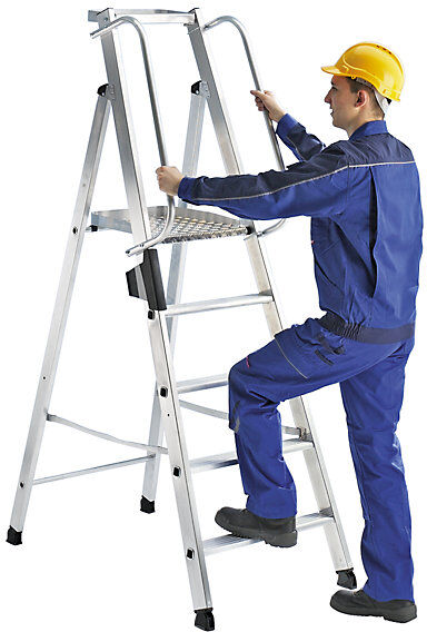 Alu-Stehleiter mit großer Plattform, Handlauf beidseitig, 8 Stufen inkl. Plattform MUNK