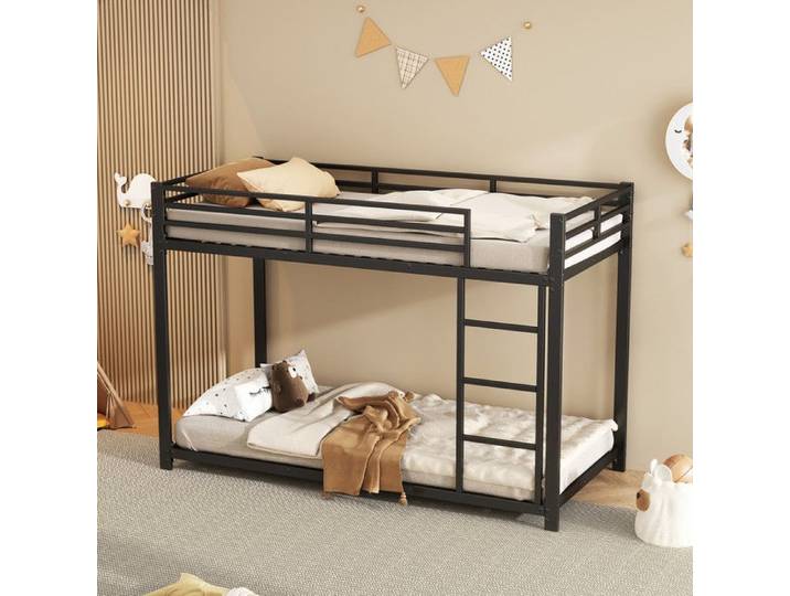 Lit Superposé Enfant - Métal Noir - 90x200cm - 120kg Charge Max - EN747 Certifié