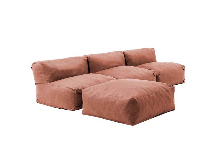 Modulare Gartenmöbel für 4 Personen bestehend aus 3 Sesseln und 1 Sitzsack