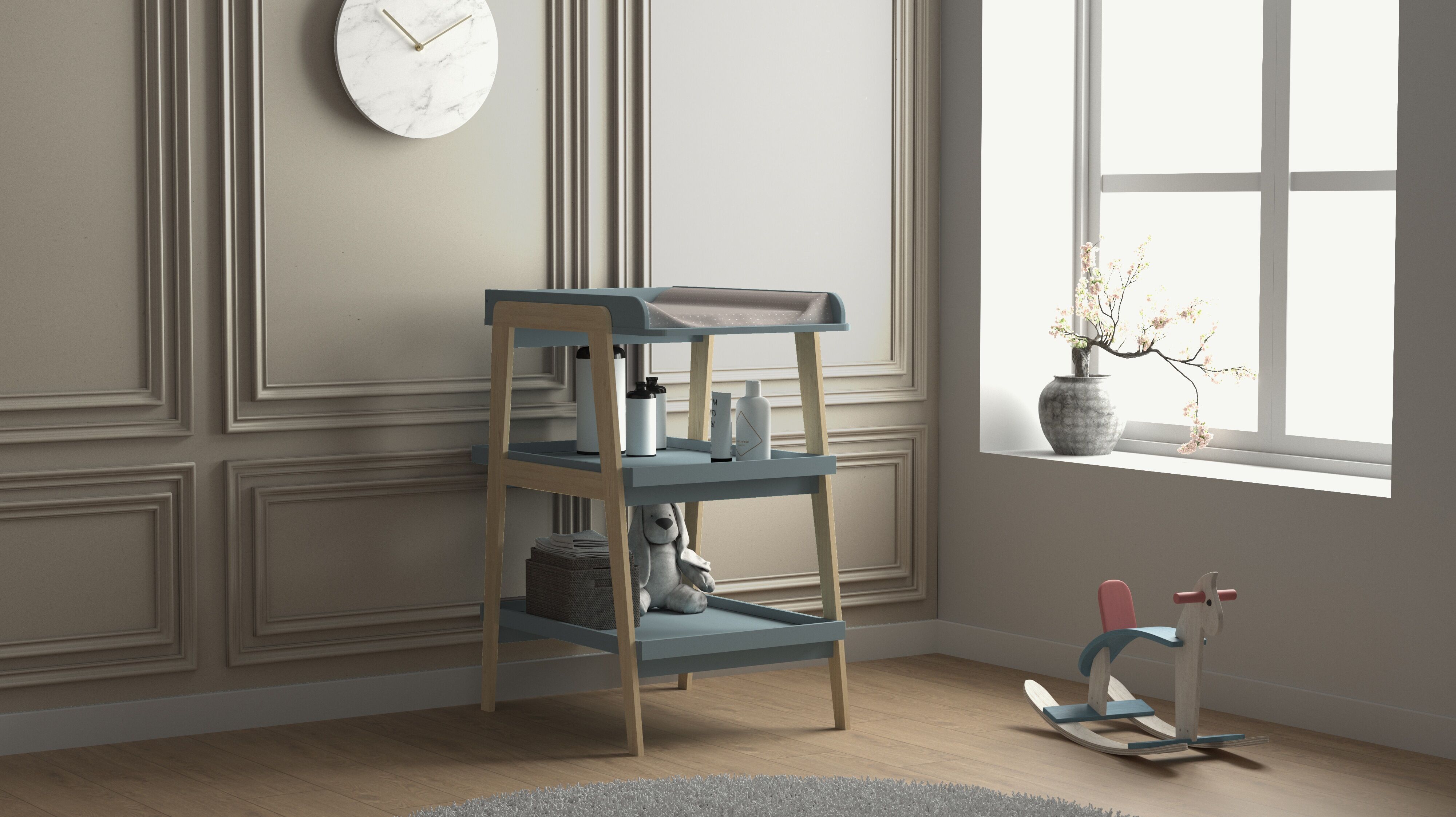 Wickelkommode DEMEYERE GROUP "Tsuga", blau (balu), B:58cm H:101,2cm T:75cm, MDF, Wickelkommoden, Wickelkommode, Wickelkommode PRAKTISCHE DESIGN