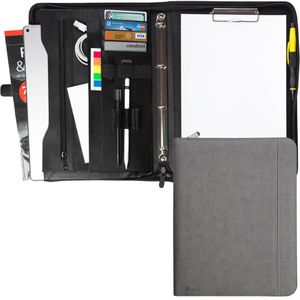 Vebon Schreibmappe Berlin grau, Kunstleder, mit Reißverschluss, Klemmbrett und Tabletfach bis 13 Zoll, A4