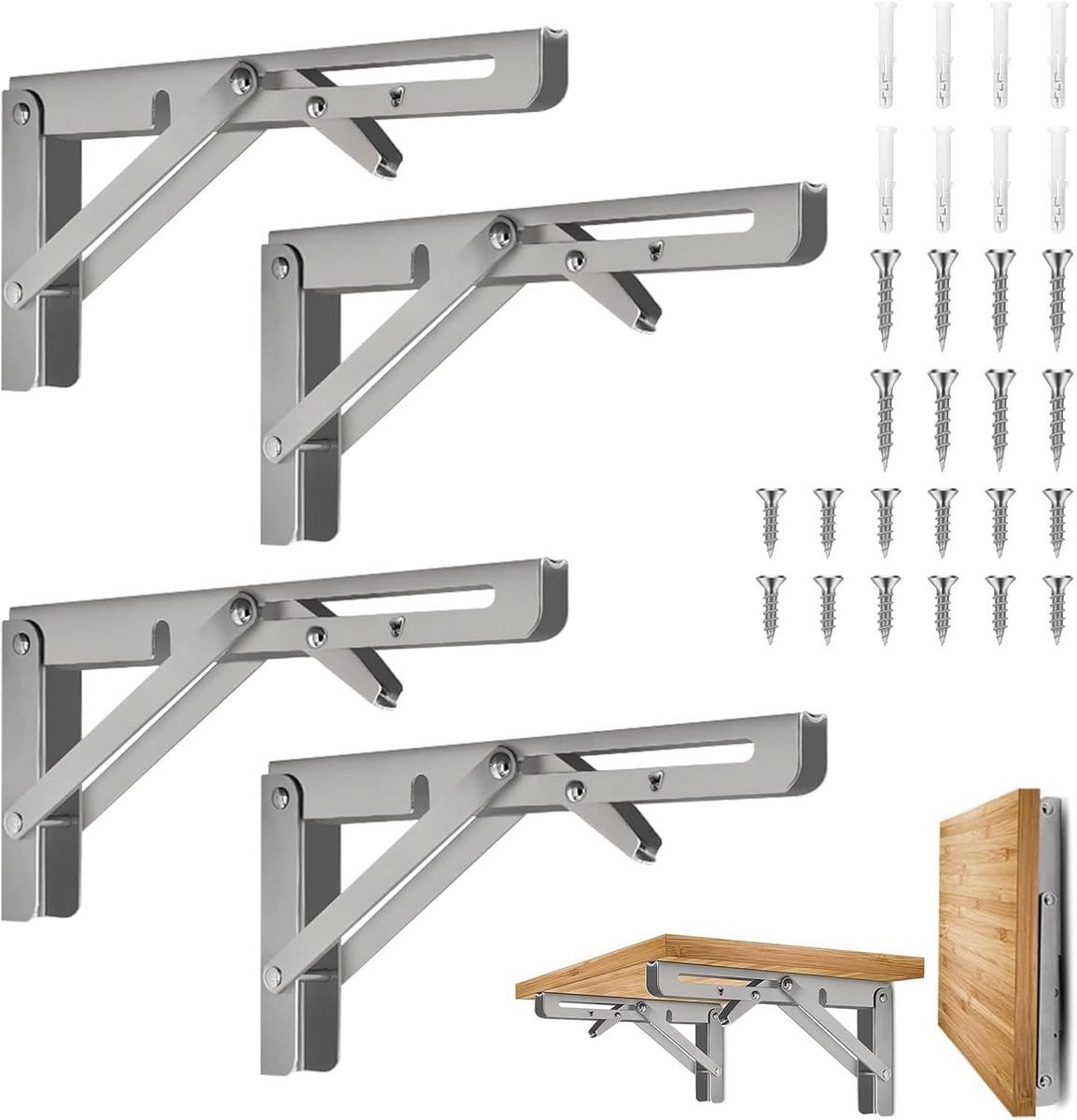 4x Inklapbare Plankdragers RVS - 30 cm Zware Wandmontage Steunen