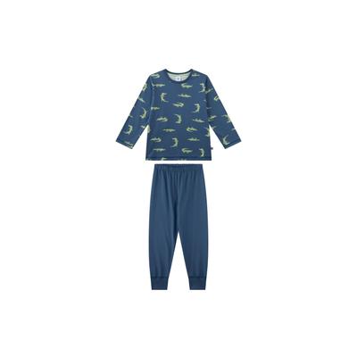 Schlafanzug SANETTA "Pyjama Schlafanzug Krokodil lang Kids", Jungen, Gr. 140, bunt (blau), Obermaterial: 100% Baumwolle CO(Bio)., Homewear-Sets Schlafanzug