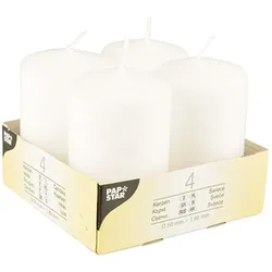 Papstar 4 Stumpenkerzen 5x8cm Kerzen Set Tischkerzen Wachskerzen klassische Kerzen Deko Hochzeit Geburtstag Event Raumdeko Weiß