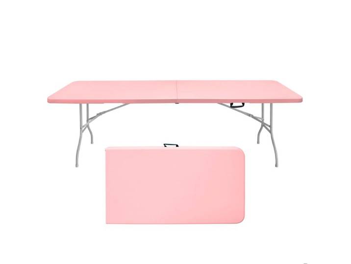 Table de jardin pliante 244 cm avec plateau en plastique structure métallique pour intérieur extérieur rose - UVRION