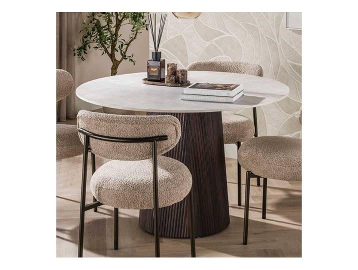alesvelt Esstisch CERAMO CENTRO Runder Premium-Tisch mit 3D-Keramikplatte & Rillen-Säule, kratzfest, fleckenbeständig und hitzebeständig