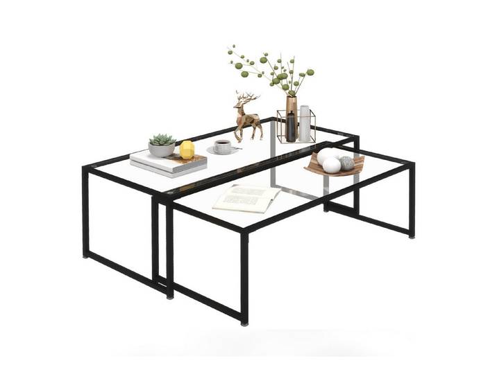 furnicato Couchtisch Couchtisch-Set aus Glas 119x56x44,5 cm & 109x50,5x39 cm (1-St), Stapelbare Sofatische mit stabilen Rahmen und verstellbaren Füßen