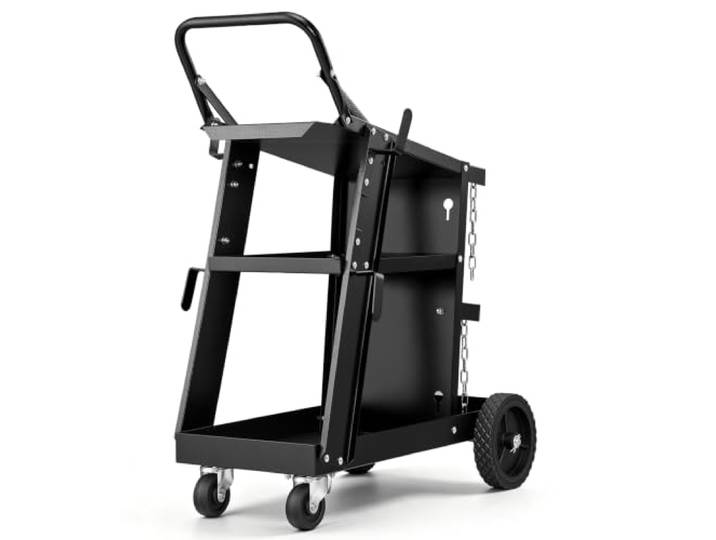 VEVOR Chariot de Soudage à 3 Niveaux Chariot Poste à Souder Capacité Charge 181\,4 kg​​ Roues 360° Chaînes Sécurité Stockage Réservoirs Chariot Soudure MIG pour Atelier TIG Arc MMA Découpeur Plasma