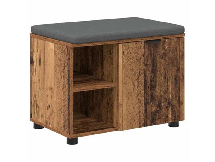 GKHPYURE Sitzbank für den Eingangsbereich mit Kissen Altholz 60 x 38 x 46 Technisches Holz, Stoff, Sitzkissen, 2 Einlegeböden, Tür, verstellbare Füße, maximales Gewicht 60 kg, Sitzfläche 60 x 38 cm