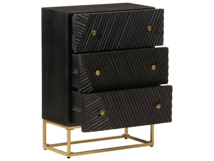 HKLGBVCR Kommode schwarz 55 x 30 x 76 cm Massivholz Mangobaum und Eisen Schlafzimmermöbel, organisierte Aufbewahrung, langlebiges tropisches Holz, stabile Struktur, Wandbefestigung inklusive