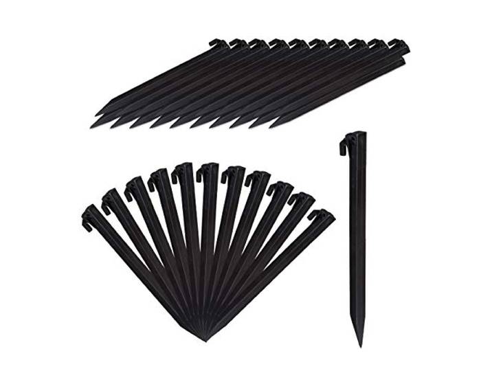 Relaxdays Piquet de Fixation\, Lot de 32 Sardines Tente\, Piquet ancrage Sol Jardin 31 cm Long\, Plastique\, Noir