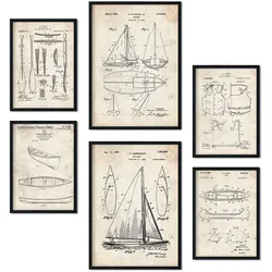 POSTER Set Mit 6 Plakaten Mit Boot Patenten Im Vintage Stil A3 & A4 Schwarzer Rahmen