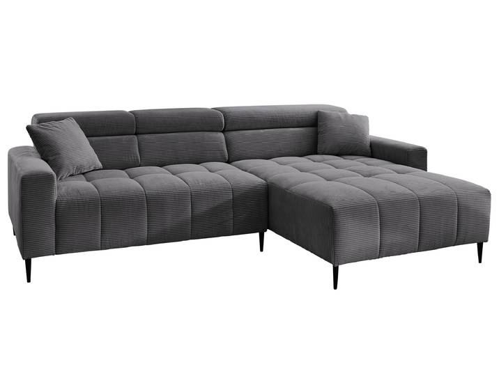 Ecksofa Cord grau elektrisch ausfahrbar 256 cm - OT rechts - SIMPLE