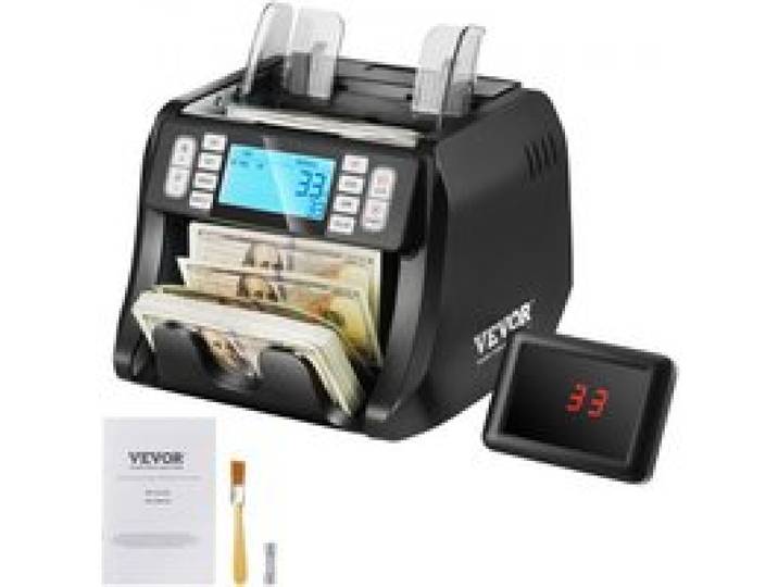 VEVOR Compteuse de Billets USD et EUR, Détecteur de Faux Billets Contrefaçon UV, MG, IR et DD, Machine à Compter Les Billets avec Modes d'Ajout et de Lot, Grand Écran LCD et Écran Externe, pour Banque