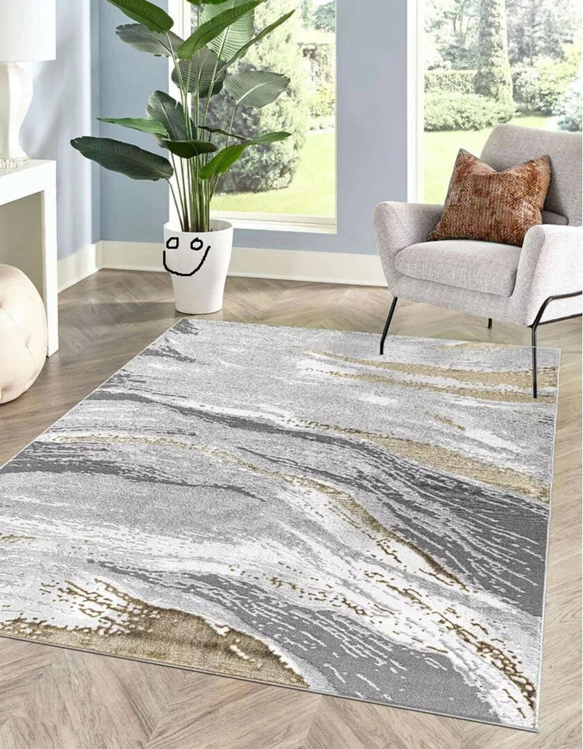 ZASH LONDON Abstract Flatweave Shaggy Area Rug Yellow Rectangle 80 x 150 cm