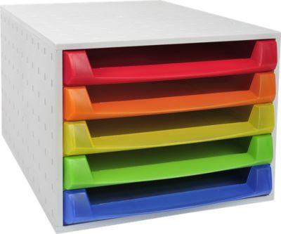 Exacompta THE BOX Schubladenbox A4/A4+ 5 Schübe offen, Linicolor Regenbogen, leise, Sicherheitsstopp
