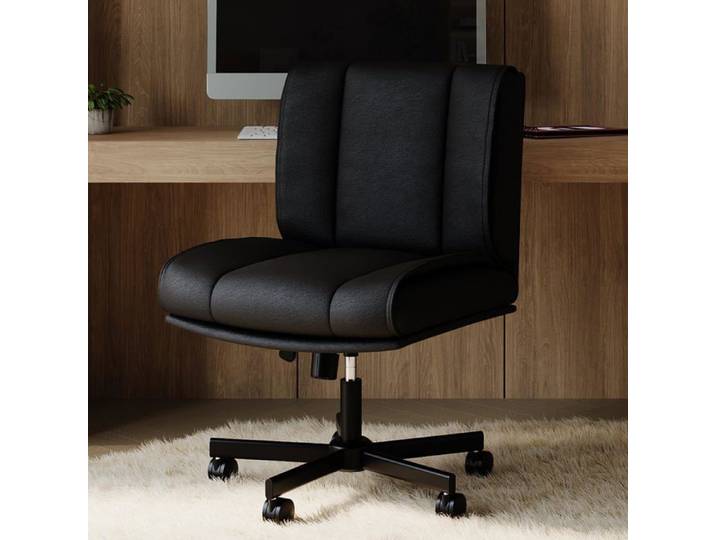 Chaise bureau pivotante sans bras cuir PU noir home office