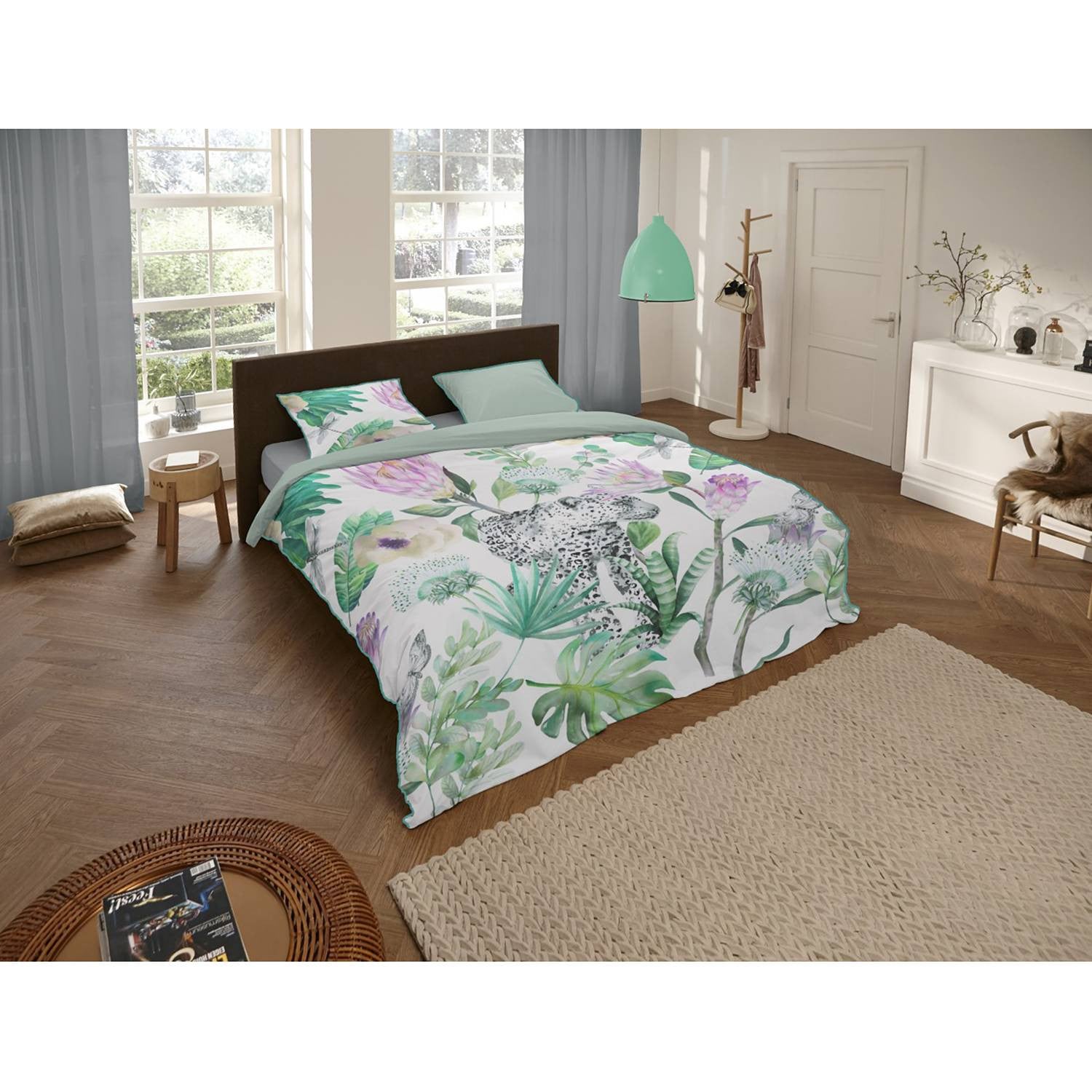 Descanso Volterra Dekbedovertrek met bloemenprint - Groen/Multicolor - 100% Organisch Mako-satijn - 240 x 220 cm