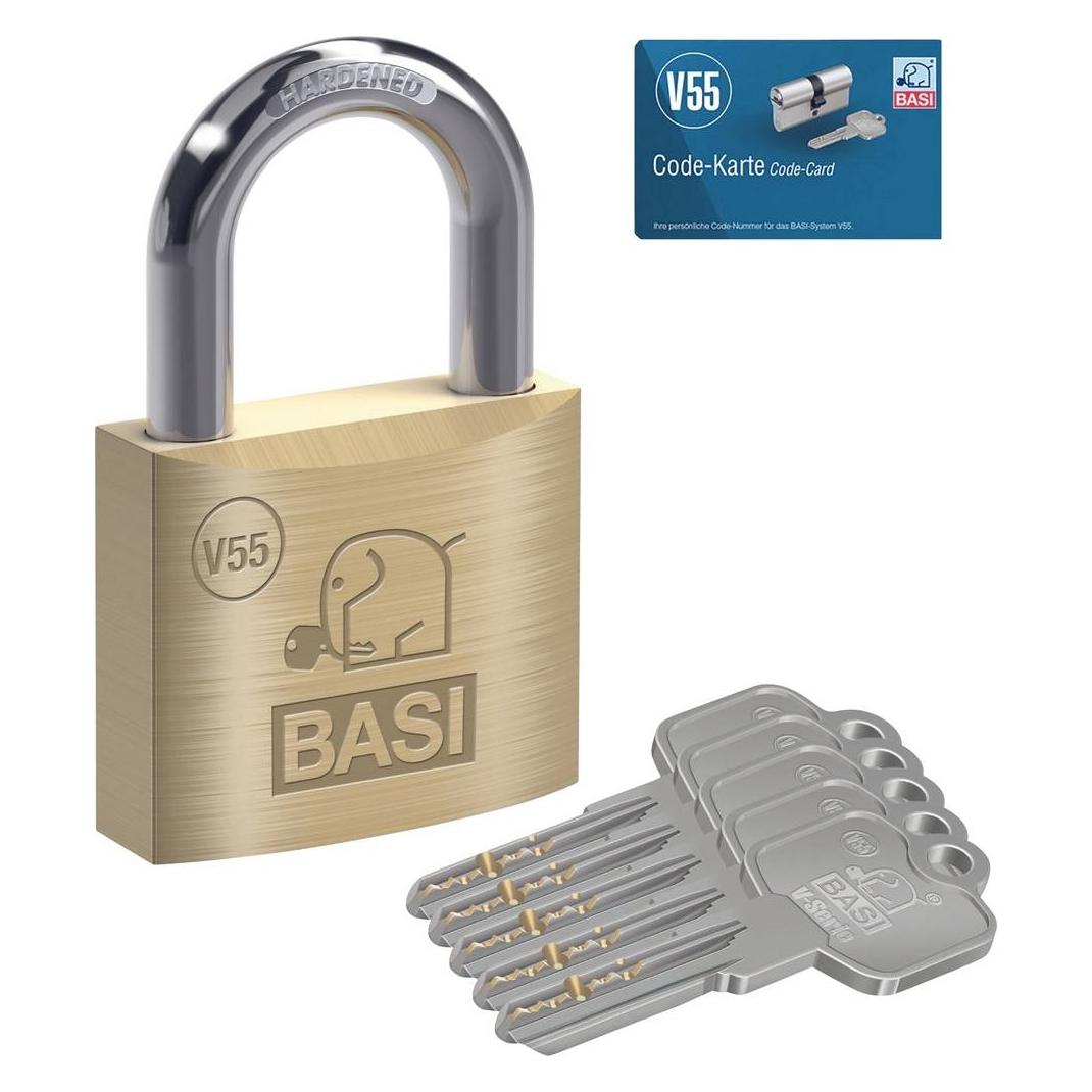 BASI VHS V55, Herkömmliches Vorhängeschloss, Tastensperre, Gleichschliessung, Messing (VB5091-0050-0020)