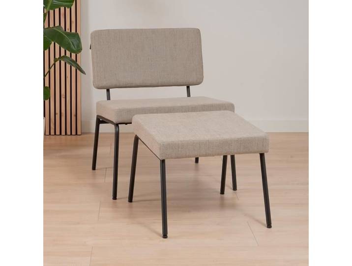 Livin24 Fauteuil scandinave avec pouf Espen taupe tissu recyclé