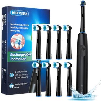 Uplift Essentials Rechargeable Electric Toothbrush With Timer And Multiple Brush Heads black 8 Heads