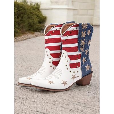 250. Jahrestag der Vereinigten Staaten Frauen Patriotische Western Cowboy Boots – amerikanischer Flaggen Druck mit Sternverzierungen Vintage-Stil Festival- und Rodeo-Fußbekleidung