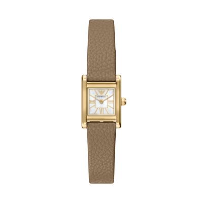 Quarzuhr EMPORIO ARMANI, beige (braun, goldfarben), Armbanduhren, Damen, Quarzuhr, Armbanduhr, Damenuhr, Lederarmband, analog