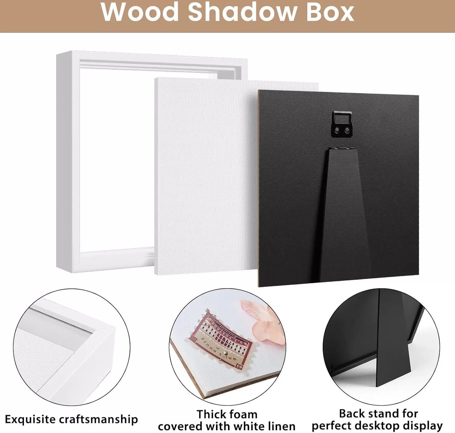 INF Cadre Photo Carré Creux en Bois pour Fleurs Séchées et Bricolage Blanc 8 pouces