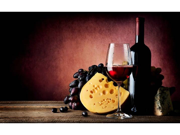 Fototapete PAPERMOON Wein mit Käse , bunt, B:4m L:2,6m, Vlies, Tapeten, Fototapete