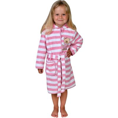 Kinderbademantel WÖRNER "Teddy Ringel rosa" Gr. 74, rosa (rosa, weiß), L:55cm, Baumwoll-Webfrottier, Hausmäntel, Streifenmuster, mit Stickerei, mit Tasche, maschinenwaschbar